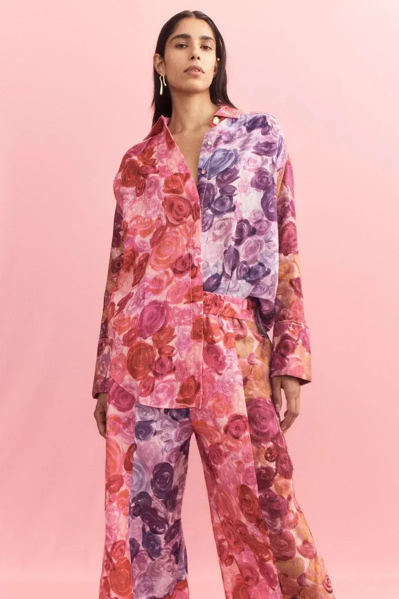 Aje Vision Oversized Linen Shirt Kaleidoscopic Rose Size 14 - Image 3