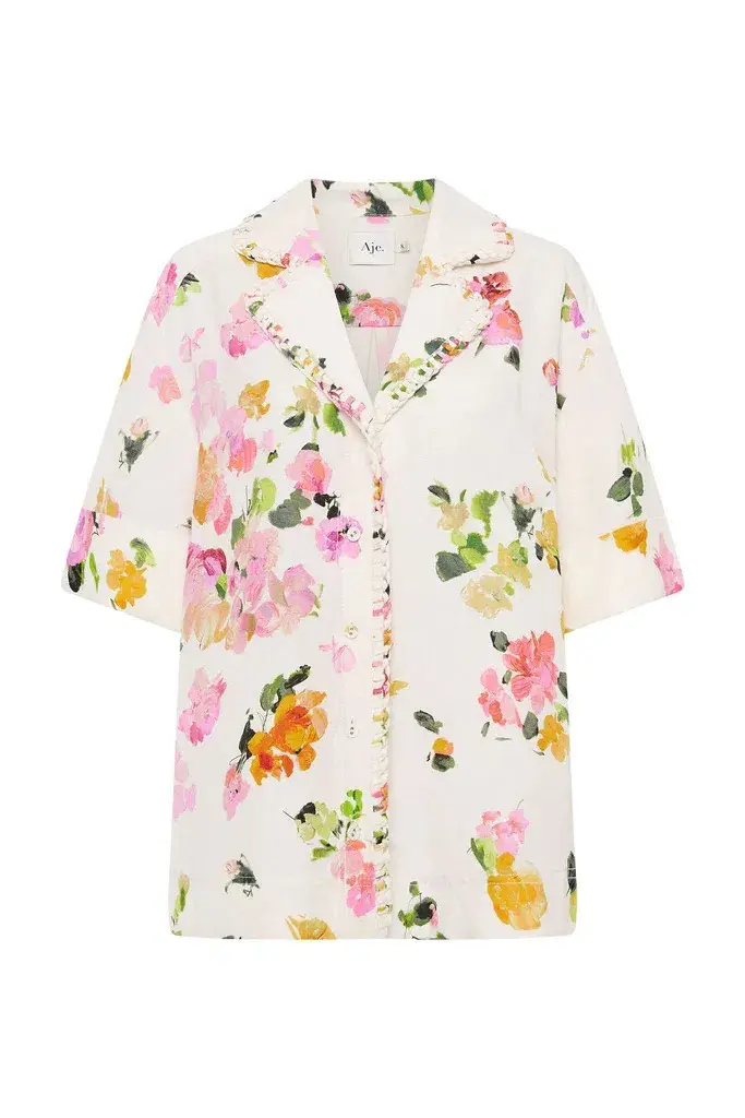 Aje Constance Whipstitch Shirt Scattered Floral Size 16 - Image 4