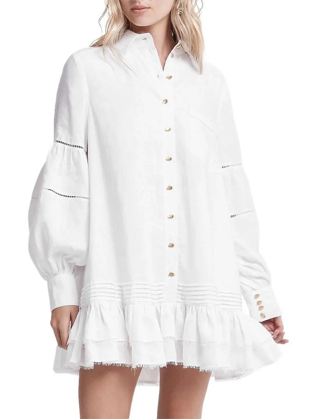 Aje Lotus Shirt Mini Dress Ivory Size 14 for rent on The Volte - main image