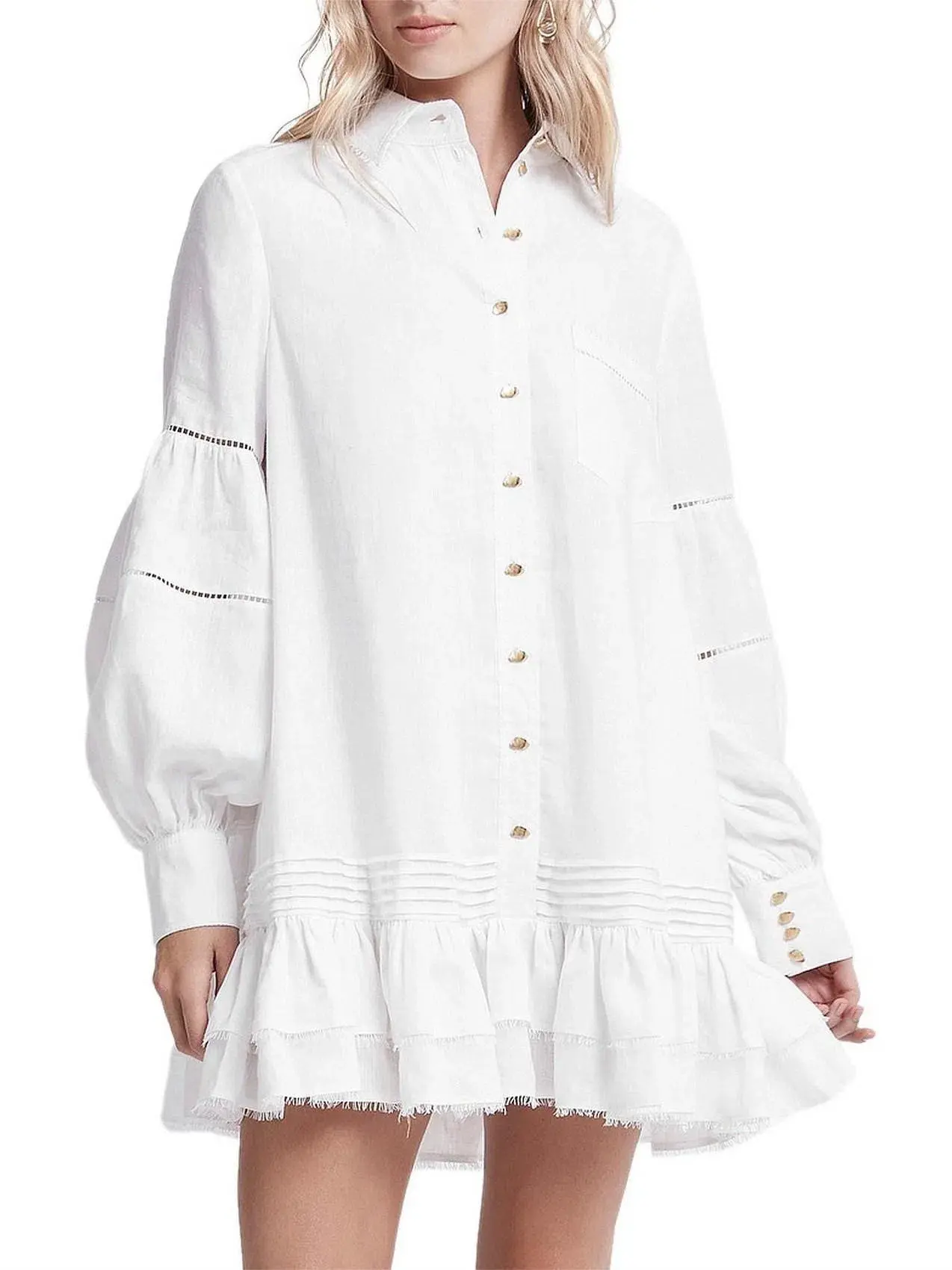 Aje Lotus Shirt Mini Dress Ivory Size 14 - Image 4