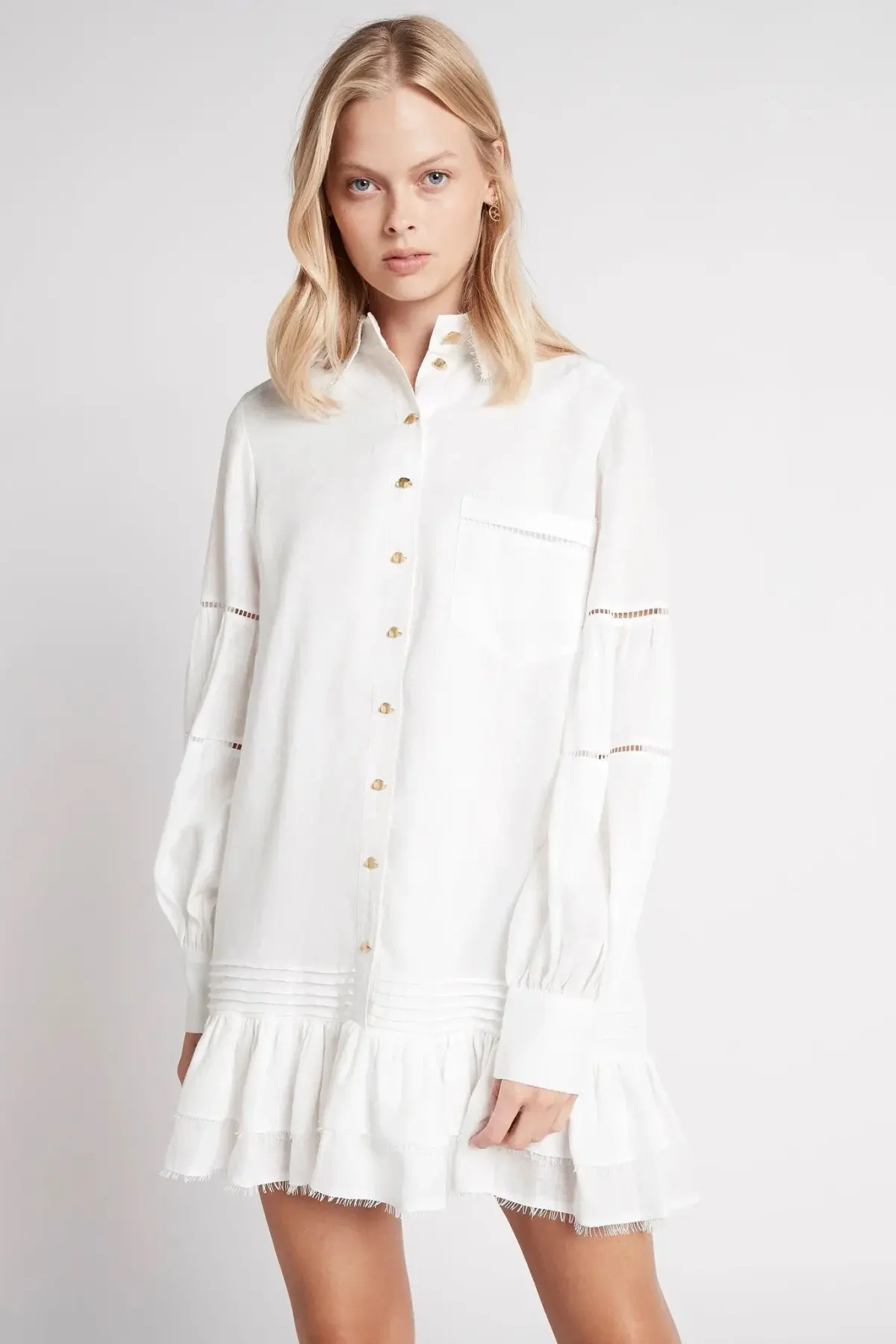 Aje Lotus Shirt Mini Dress Ivory Size 14 - Image 2