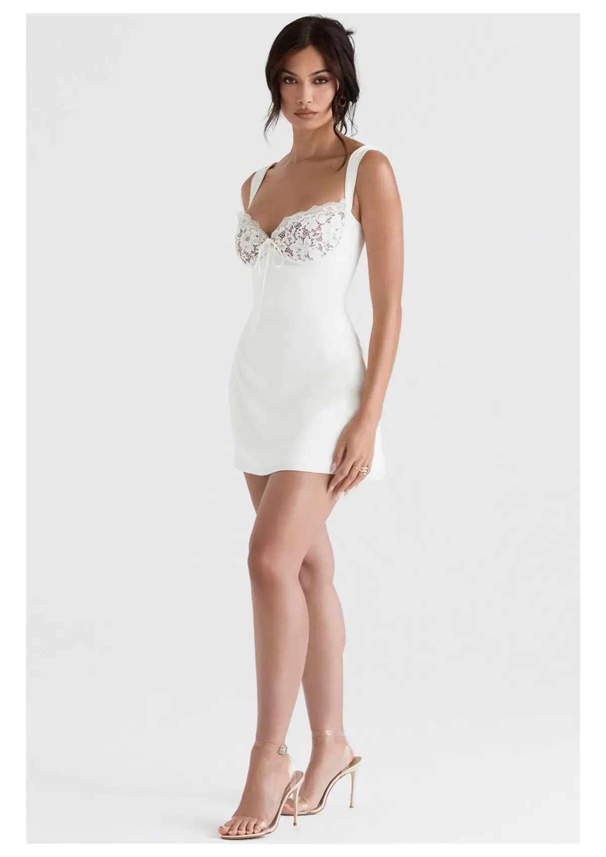 House of CB Adriana Satin and Lace Mini Dress in White/Ivory Size S / AU 8 - Image 1