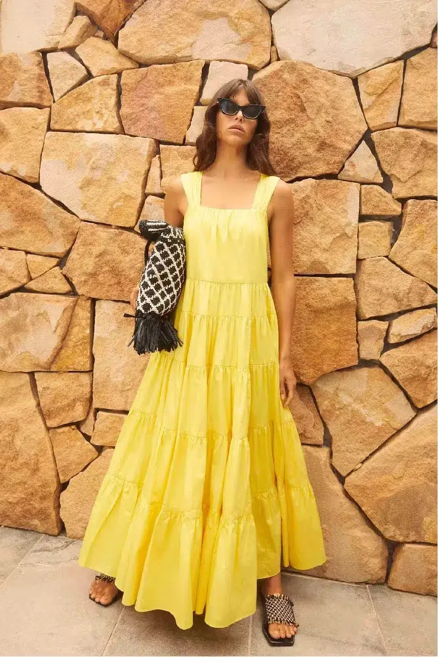 Aje Solstice Tiered Maxi Dress Daisy Yellow Size 16 for rent on The Volte - main image