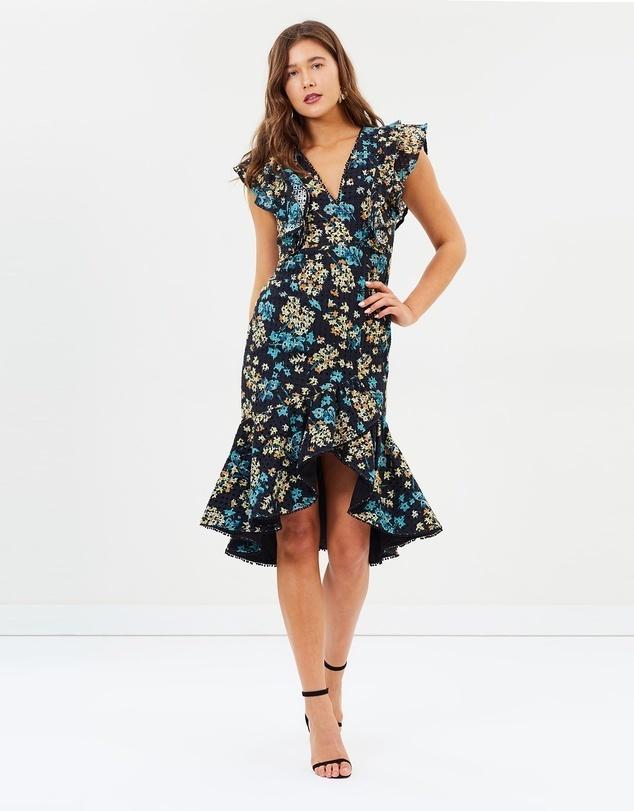 Talulah Stormy Crochet Flounce Midi Dress Floral Size 10 - Image 1