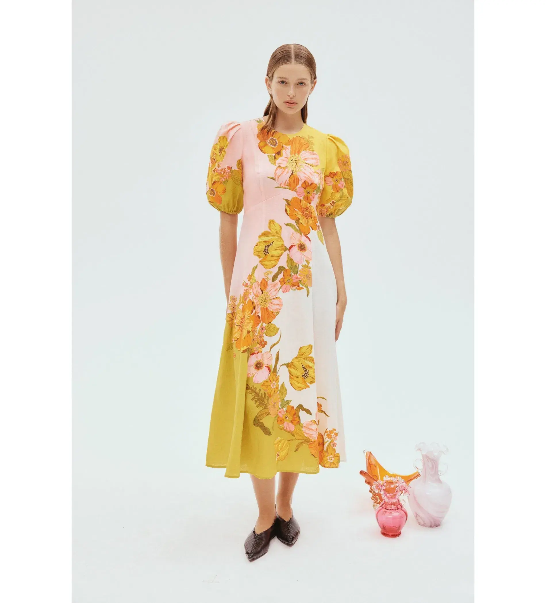 Alemais Silas Linen Midi Dress Floral Print Size 8 - Image 1