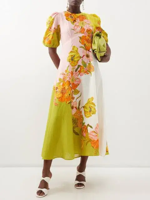 Alemais Silas Linen Midi Dress Floral Print Size 8 for rent on The Volte - main image