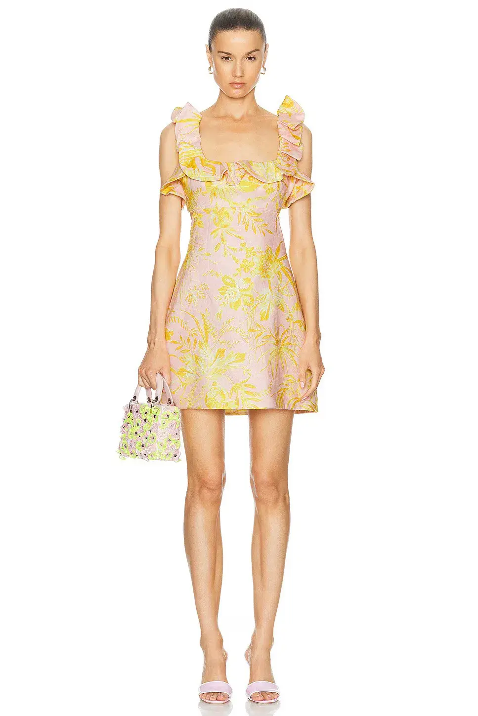 Zimmermann The Golden Ruffle Mini Dress in Pink/Gold Floral Size 1/Au 10  - Image 1