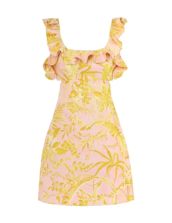 Zimmermann The Golden Ruffle Mini Dress in Pink/Gold Floral Size 0/Au 8 - Image 4