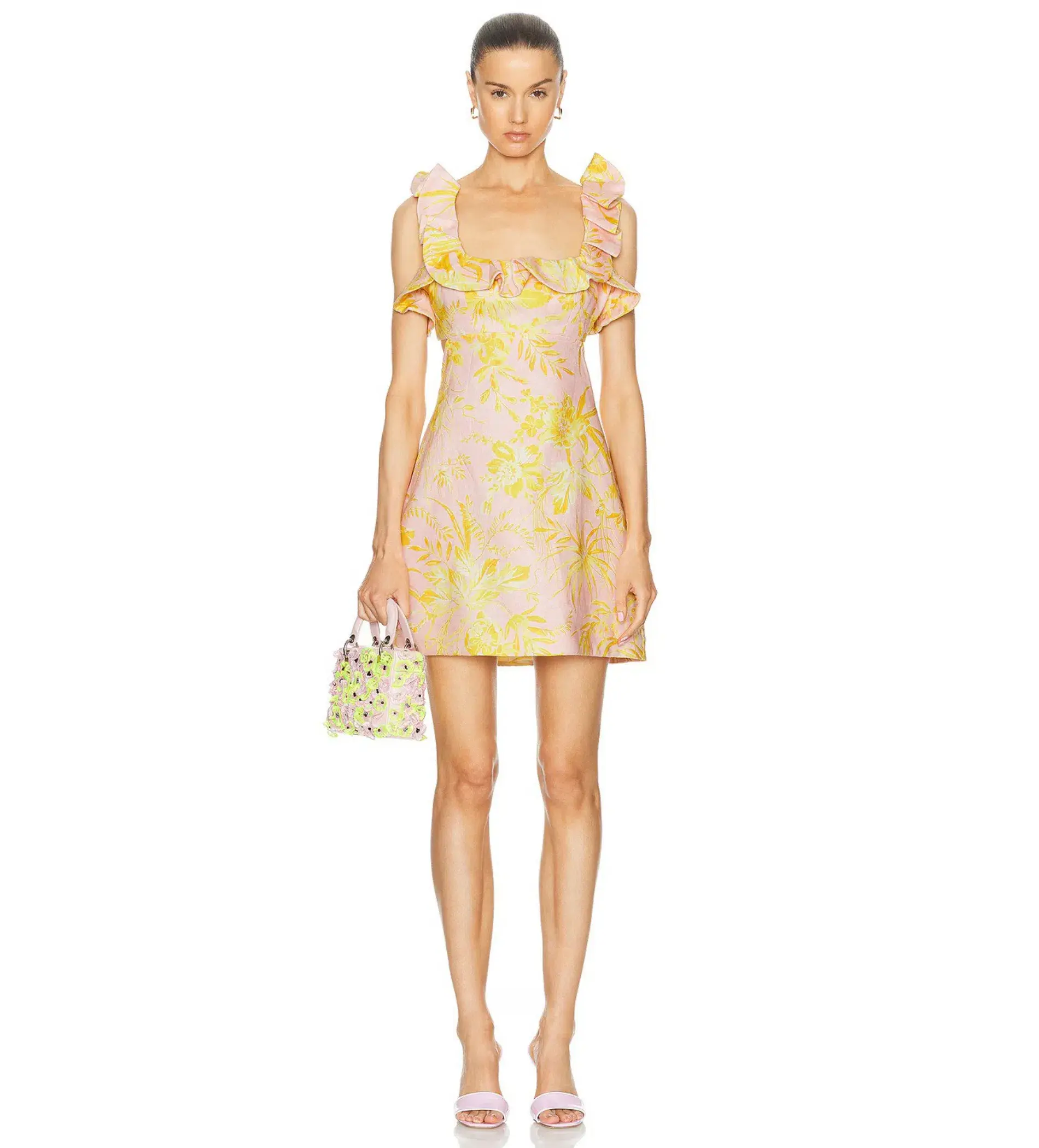 Zimmermann The Golden Ruffle Mini Dress in Pink/Gold Floral Size 0/Au 8 - Image 1