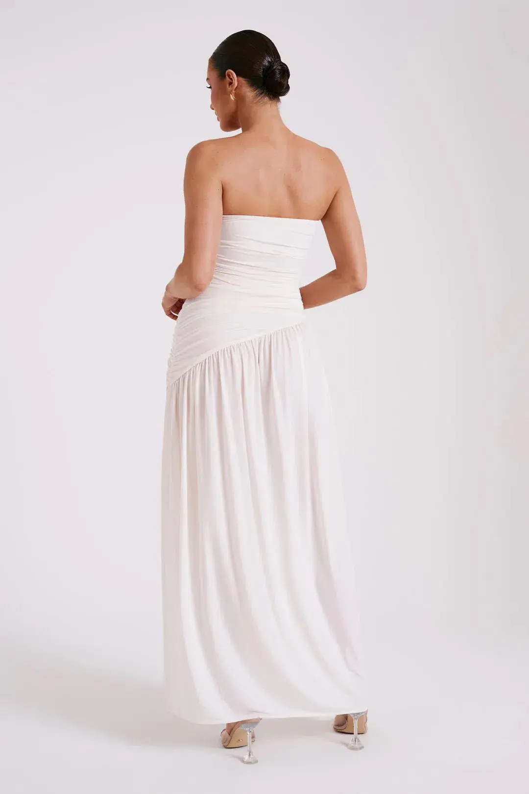 MESHKI Bex Strapless Slinky Maxi Dress With Split Ivory Size 8  for rent on The Volte - main image