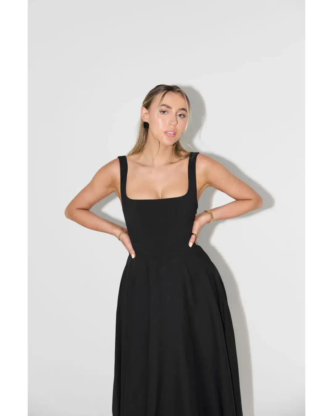 Odd Muse Ultimate Muse High Waist Square Neck Midi Dress Black Size AU 10 for rent on The Volte - main image