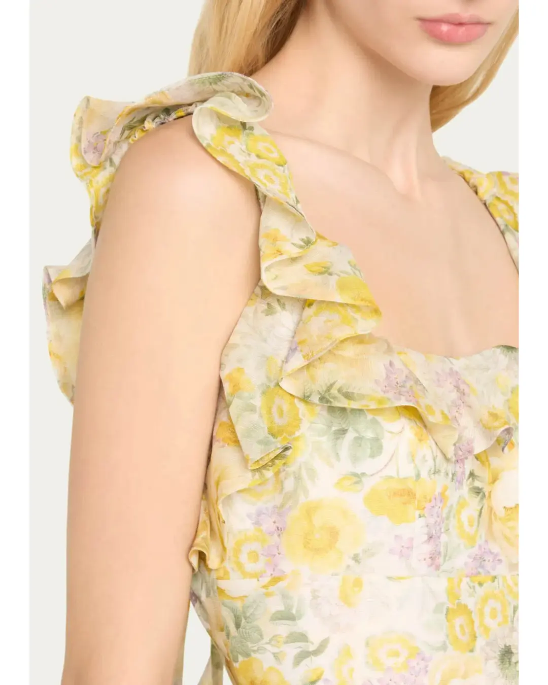Zimmermann The Harmony Frilled Mini Dress in Citrus Garden Print Size 1 / AU 10 for rent on The Volte - main image