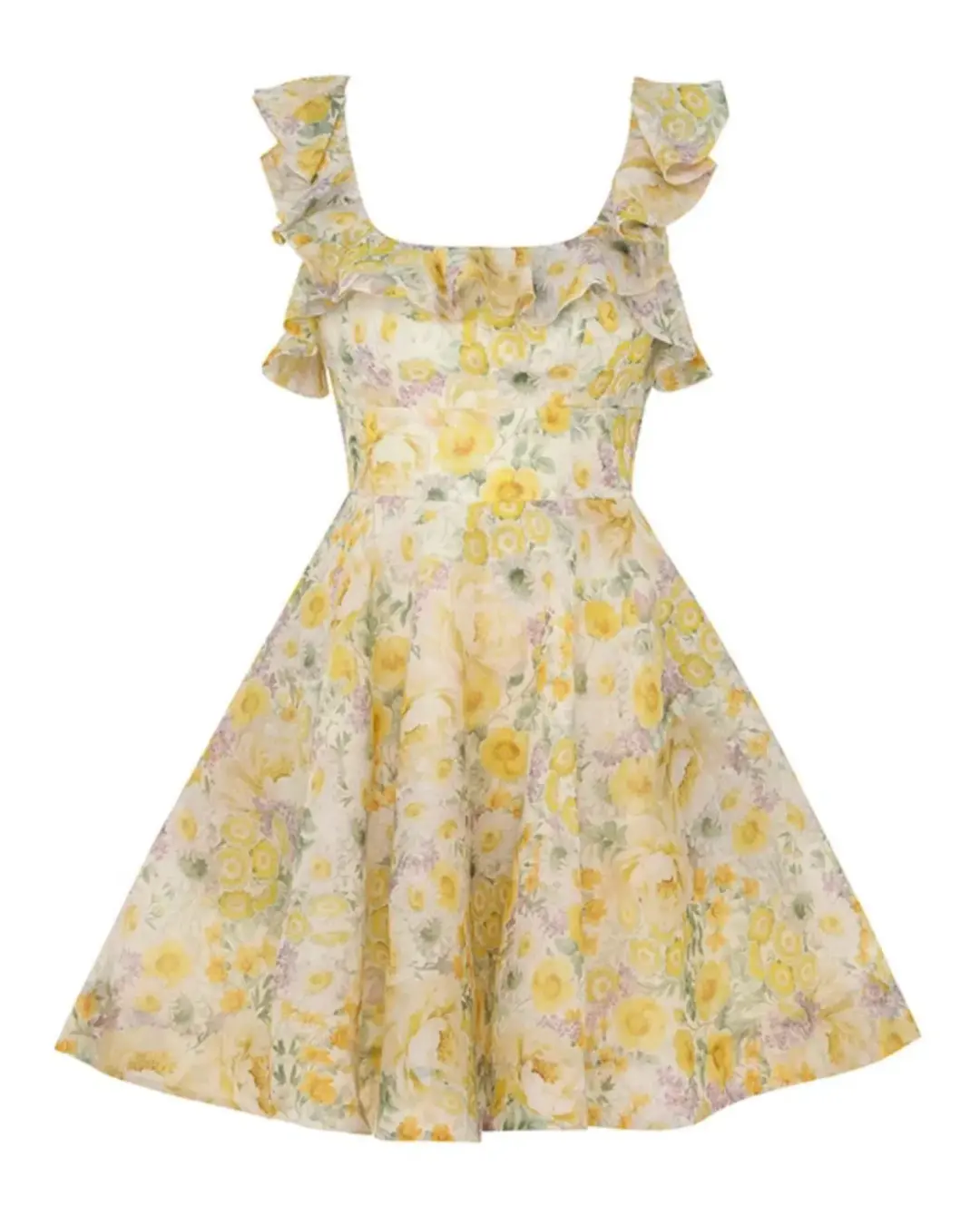 Zimmermann The Harmony Frilled Mini Dress in Citrus Garden Print Size 1 / AU 10 for rent on The Volte - main image