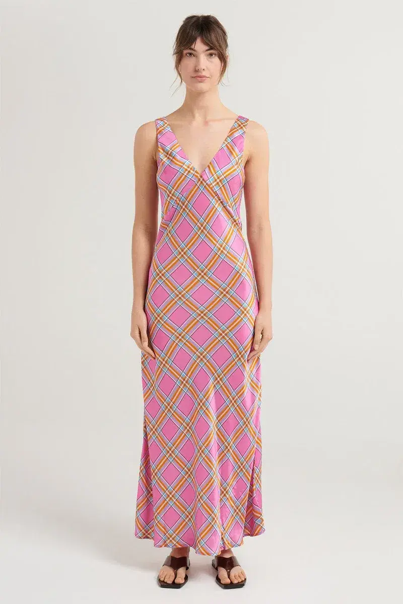 Steele Eadie Maxi Dress in Pink Check Size S / AU 8 for rent on The Volte - main image