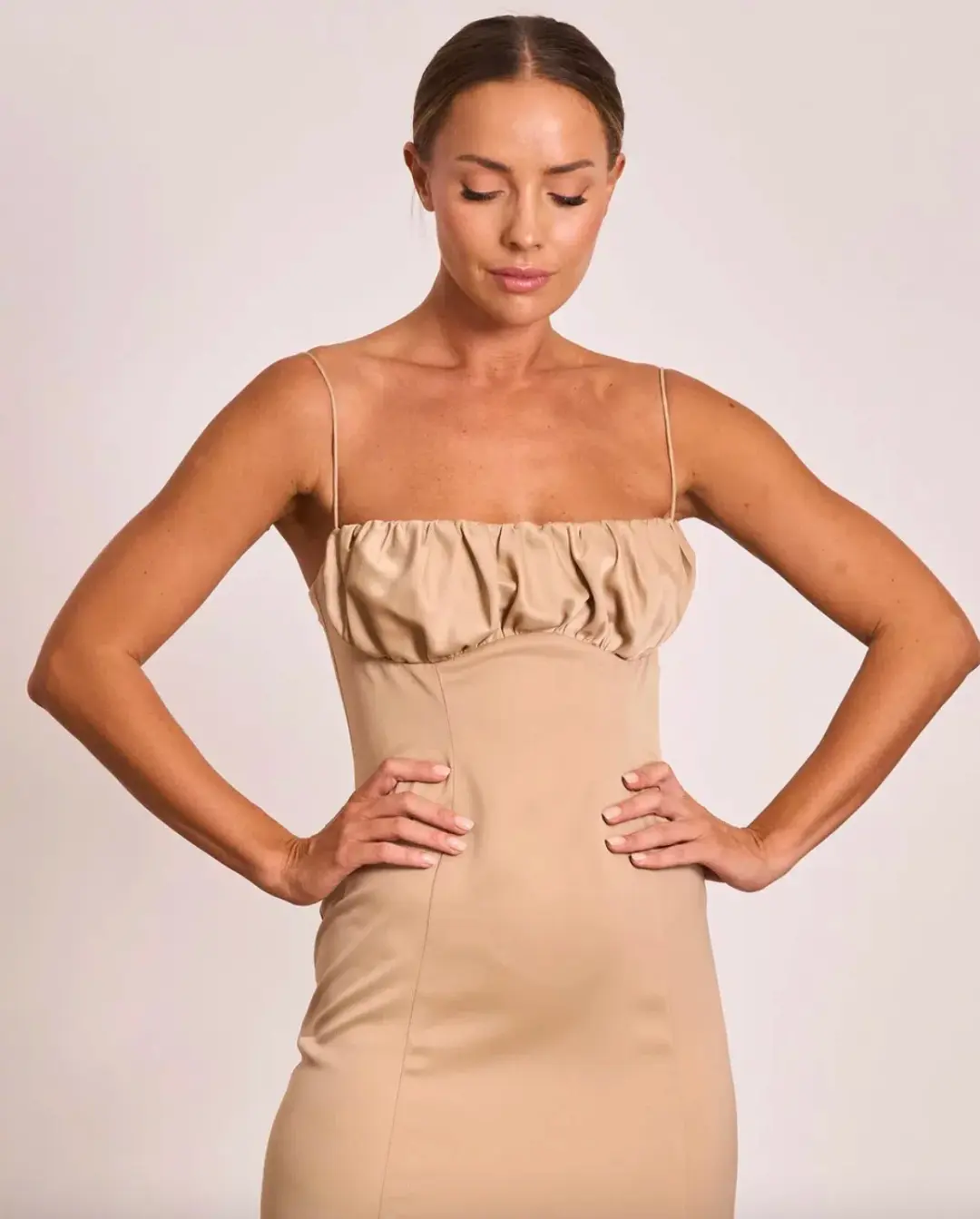 Pasduchas Lucia Slip Midi Dress Sand Size 8 for rent on The Volte - main image