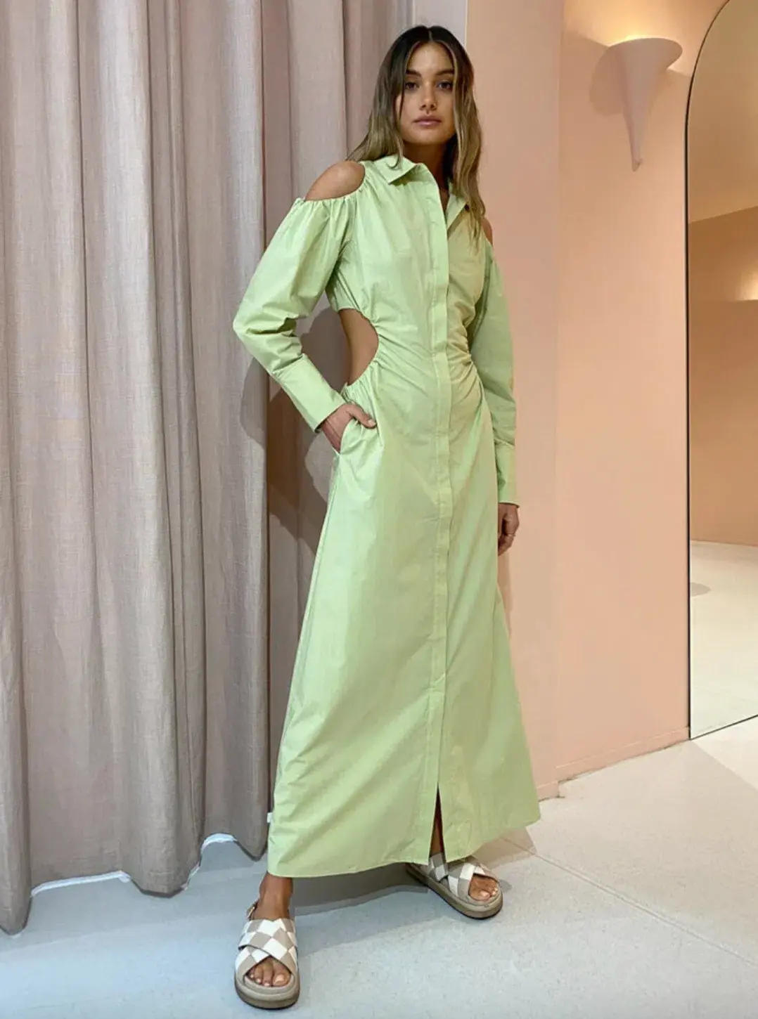 Sir the Label Mason Cut Out Shirt Dress in Pistachio Size 8 - Image 1