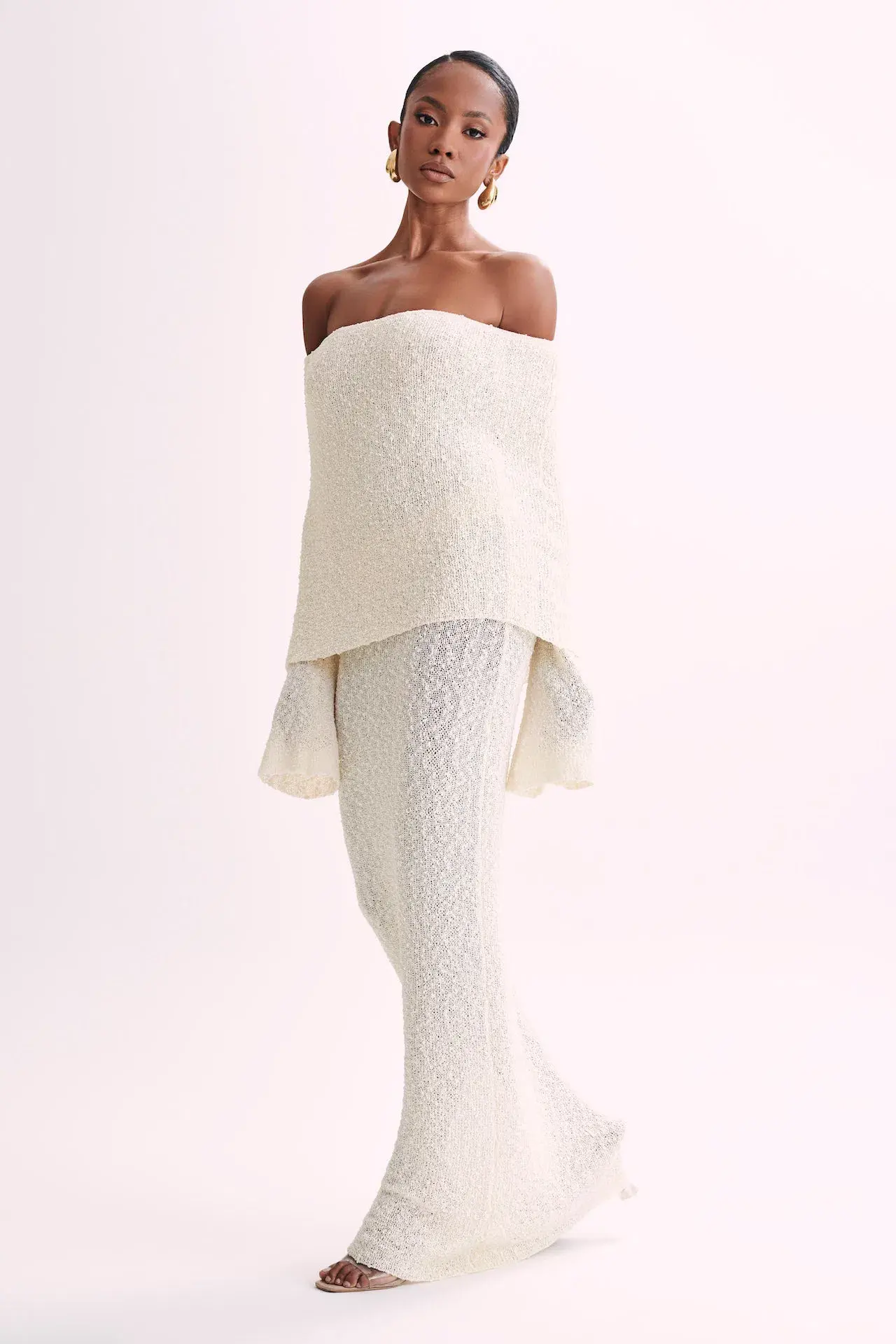 Meshki Marisol Off Shoulder Boucle Maxi Dress in Ivory Size S / AU 8 - Image 1