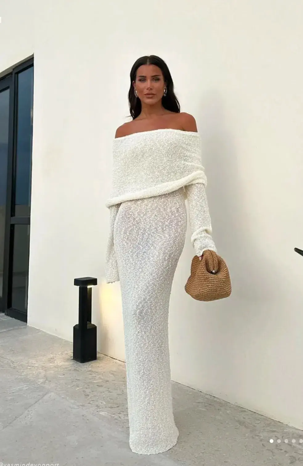 Meshki Marisol Off Shoulder Boucle Maxi Dress in Ivory Size S / AU 8 - Image 3