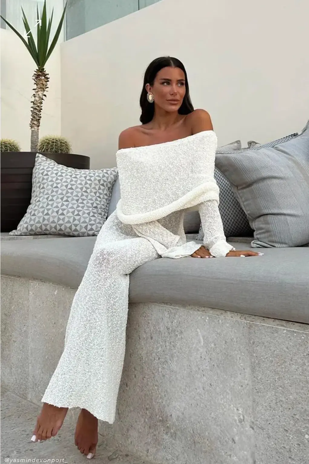 Meshki Marisol Off Shoulder Boucle Maxi Dress in Ivory Size M / AU 10 for rent on The Volte - main image