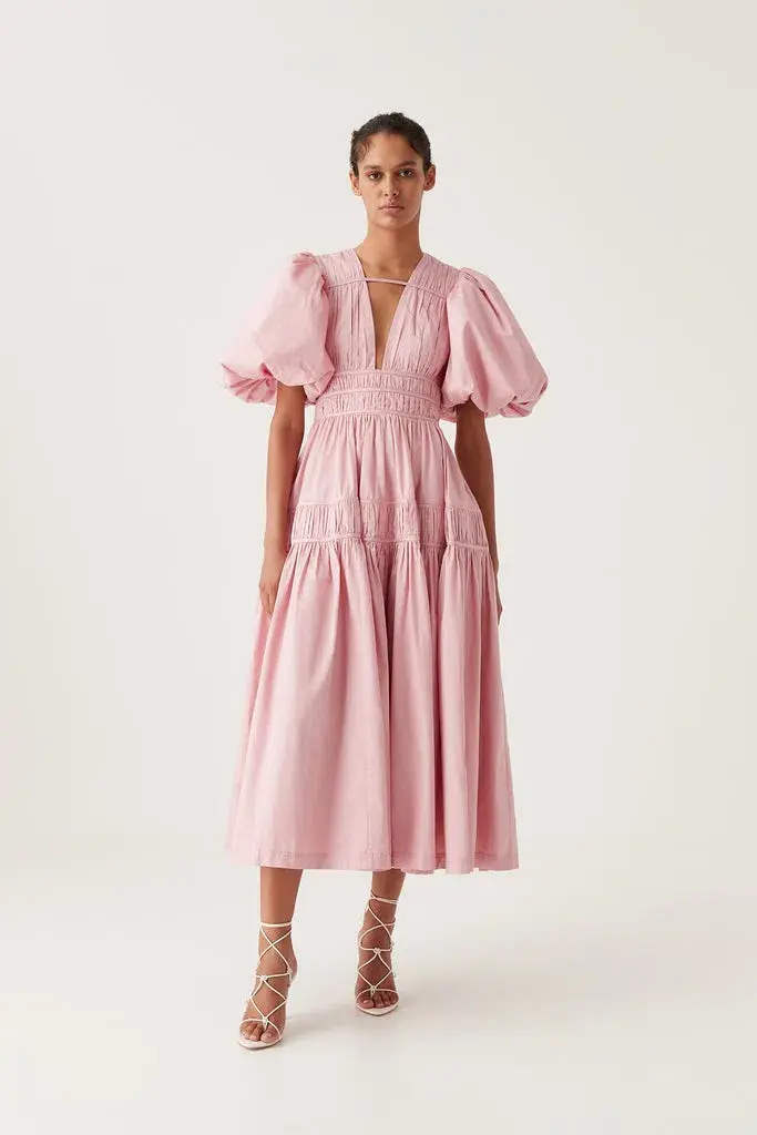 Aje Fallingwater Ruched Midi Dress Pink Size 12 - Image 1