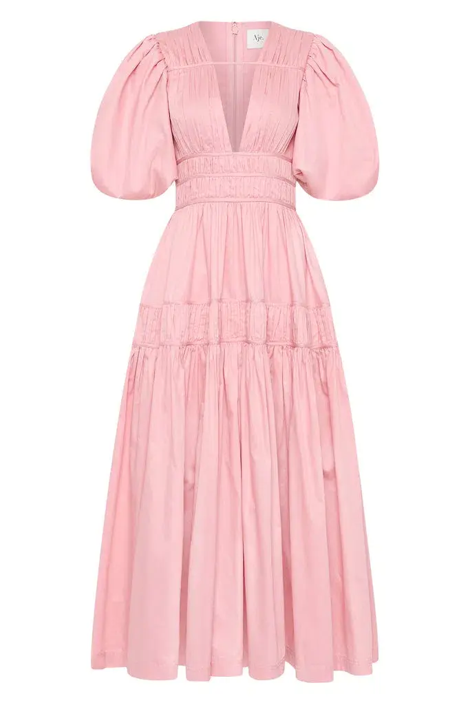 Aje Fallingwater Ruched Midi Dress Pink Size 12 - Image 4