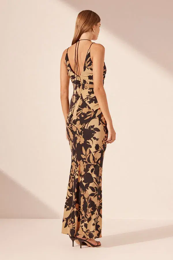 Shona Joy Lai Silk High Neck Ruched Maxi Dress Lai Print Size 8 - Image 2