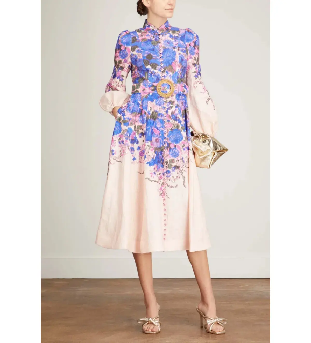 Zimmermann The High Tide Buttoned Midi Dress in Purple Ikat Floral Size 3/AU 14 - Image 1