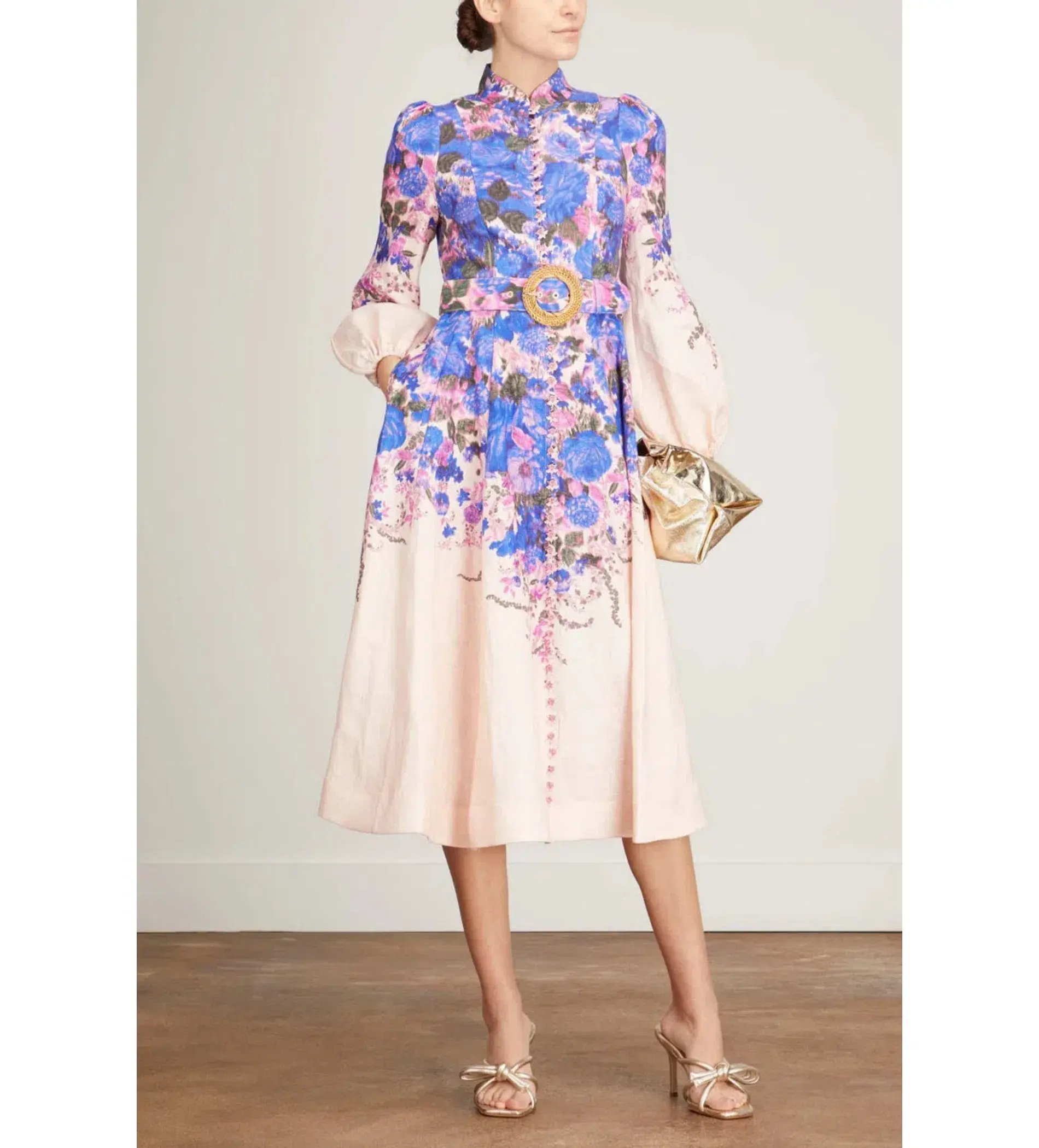 Zimmermann The High Tide Buttoned Midi Dress in Purple Ikat Floral Size 3/AU 14 - Image 1