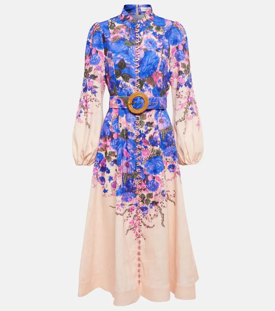 Zimmermann The High Tide Buttoned Midi Dress in Purple Ikat Floral Size 3/AU 14 - Image 2