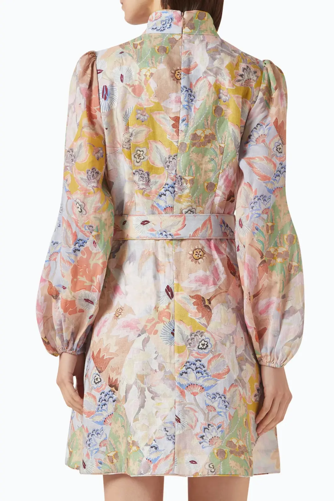 Zimmermann The Illustration Belted Mini Dress in Multi Floral Diamond  Size 3 / AU 14 for rent on The Volte - main image