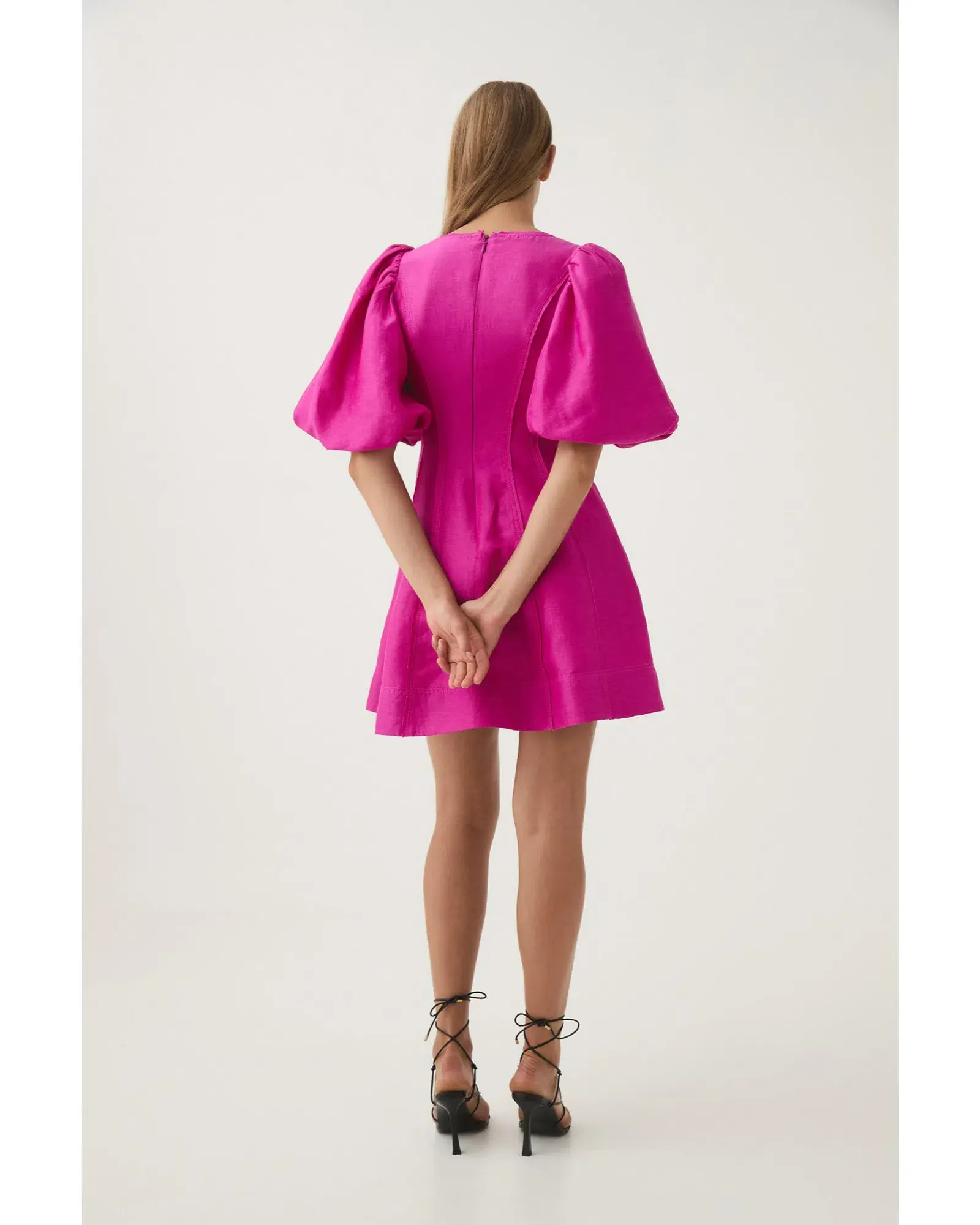 Aje Dusk Puff Sleeve Mini Dress in Deep Magenta Size AU 10 - Image 2