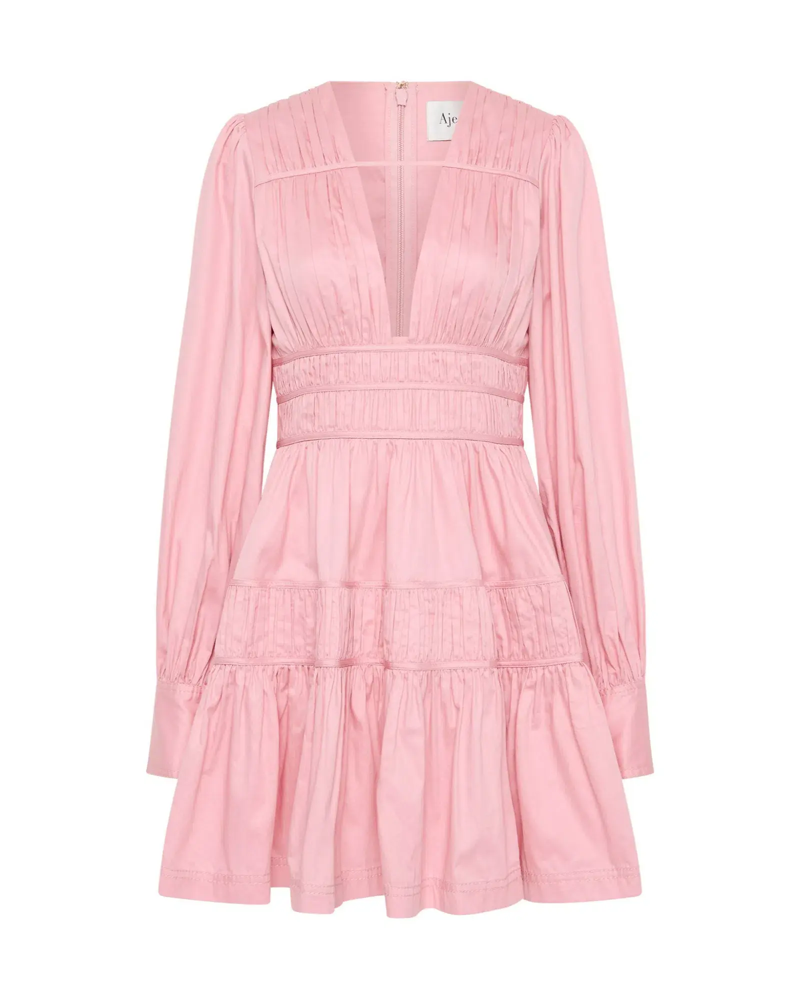 Aje Fallingwater Long Sleeve Mini Dress Chalk Pink Size AU 10 - Image 3