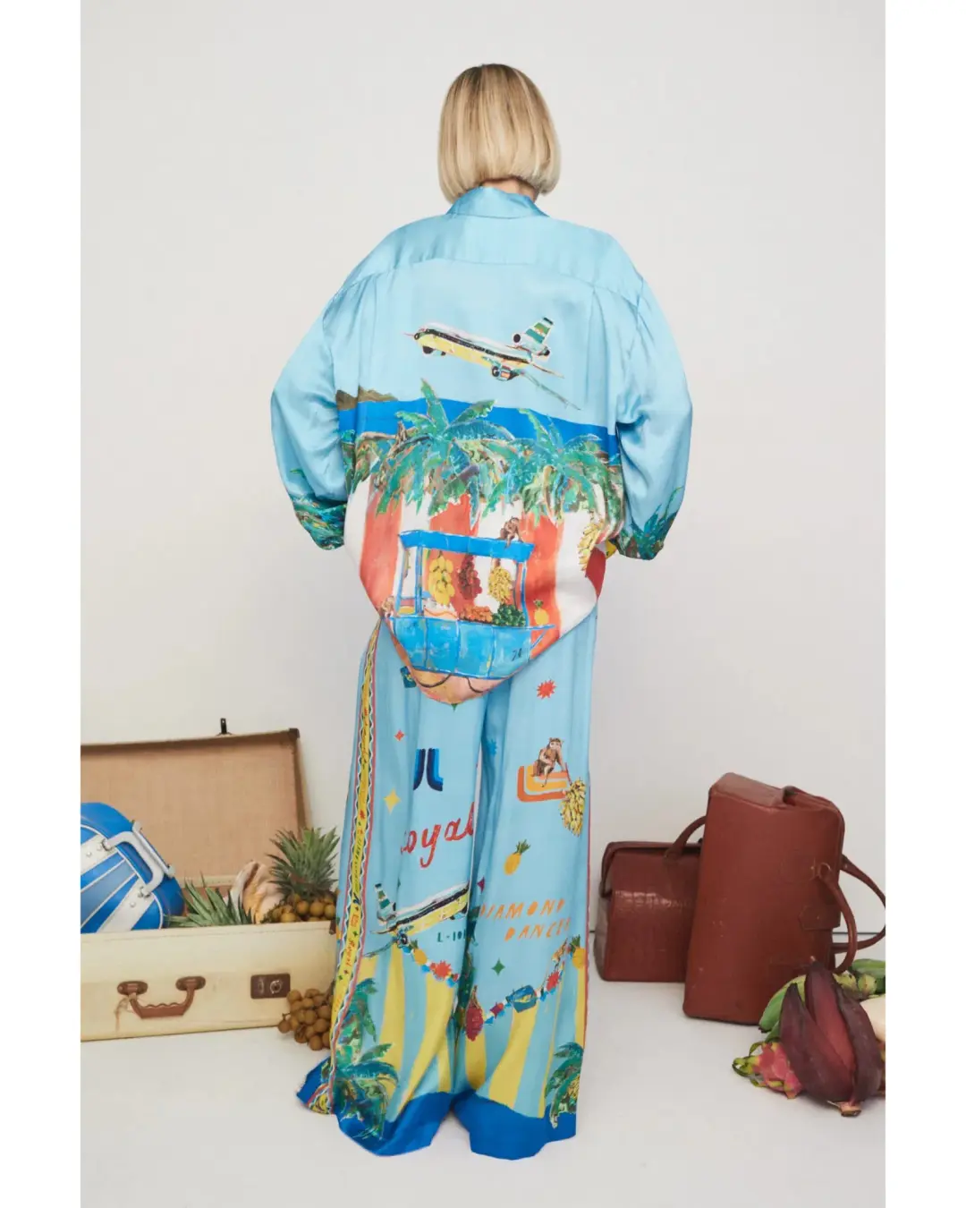 Alemais All Aboard Silk Shirt and Pant Set Print Size AU 16 for rent on The Volte - main image