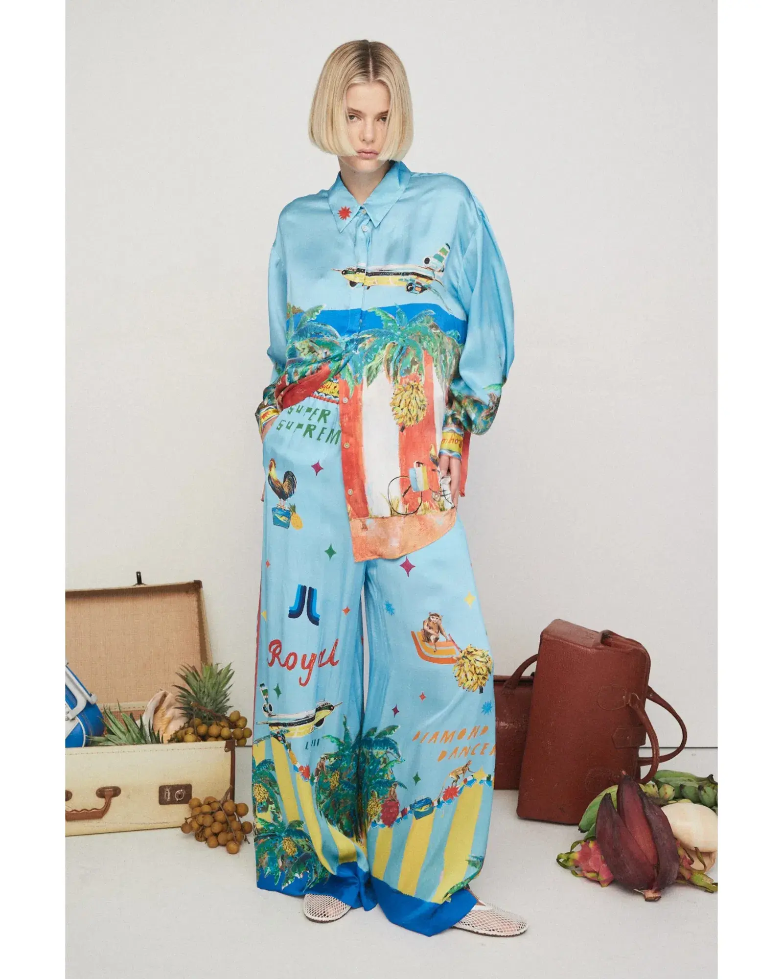Alemais All Aboard Silk Shirt and Pant Set Print Size AU 16 - Image 1