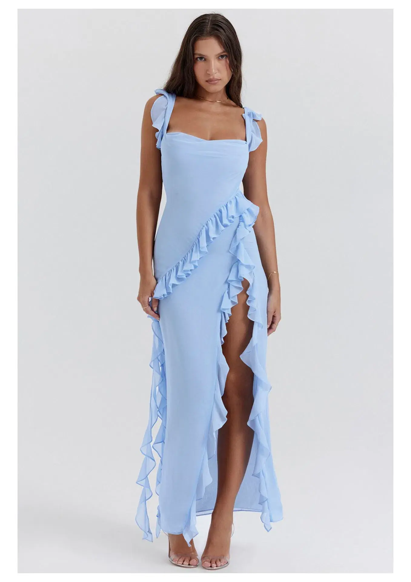 House of CB Ariela Ruffle Maxi Dress in Soft Blue Size S / AU 8 - Image 1