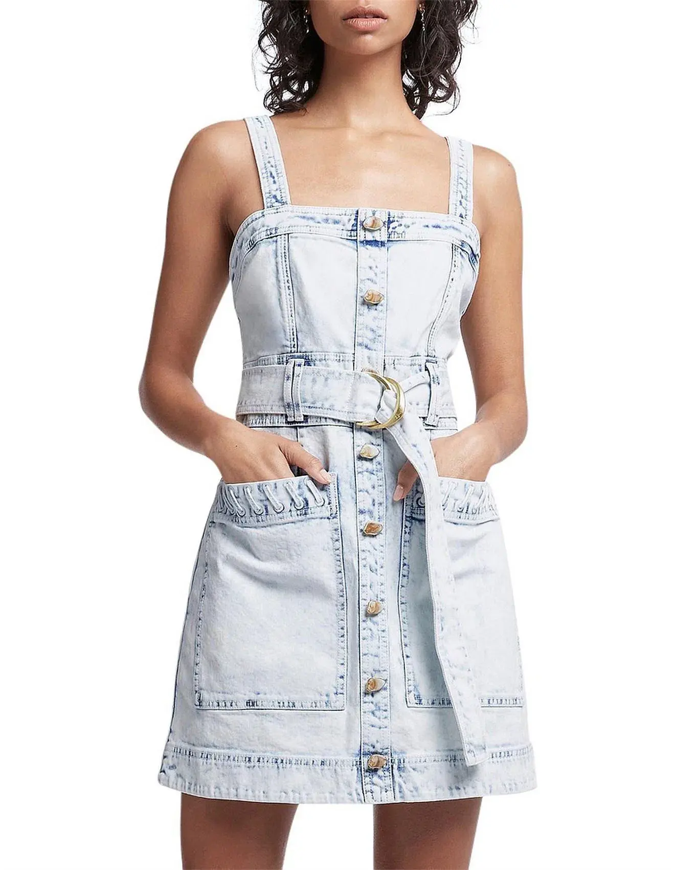 Aje Crafted Sleeveless Denim Mini Dress Acid Wash Size 10 - Image 1