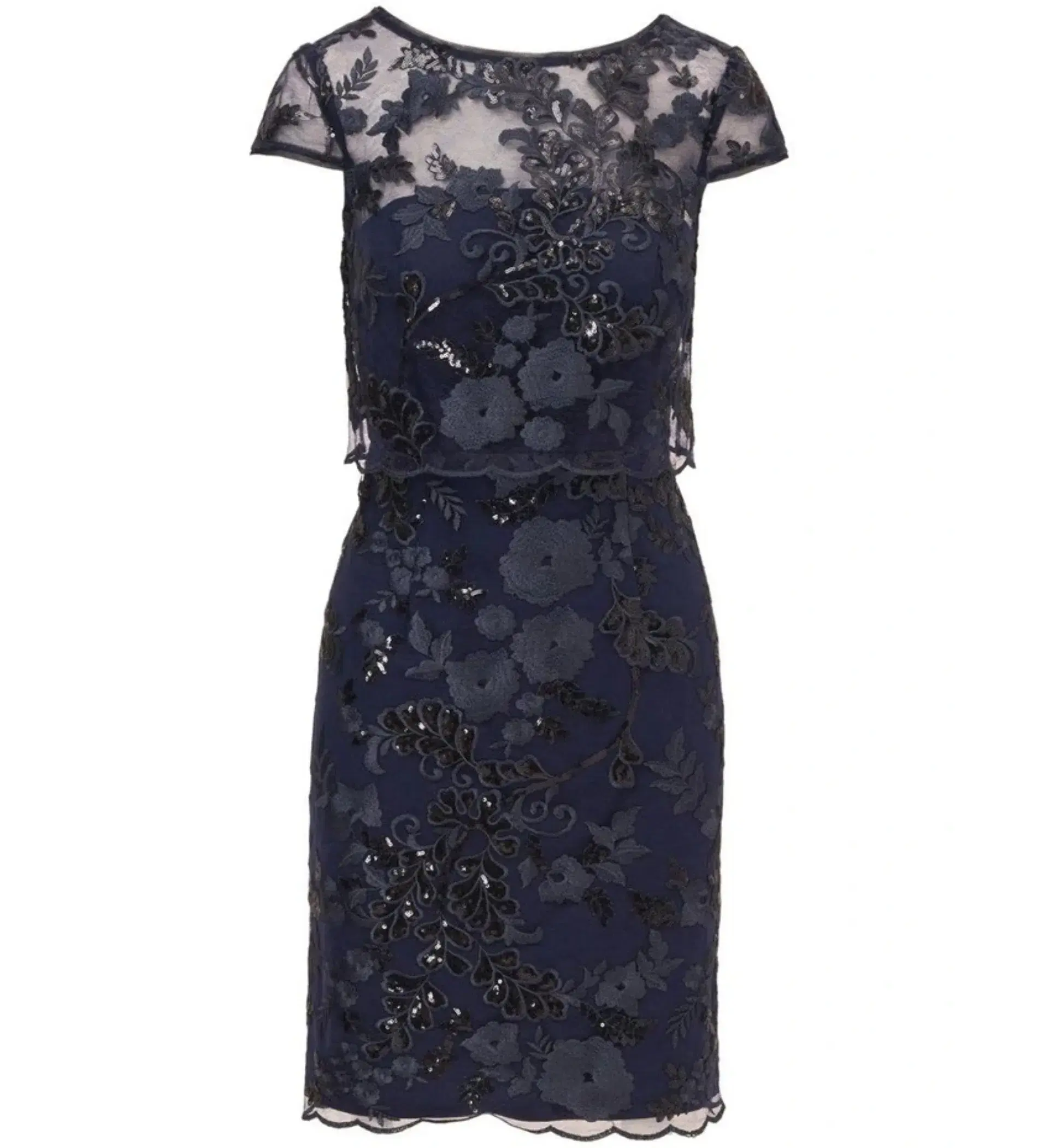 Adrianna Papell Sequin Floral Short Sleeve Mini Dress with Popover in Navy Size AU 6 - Image 6