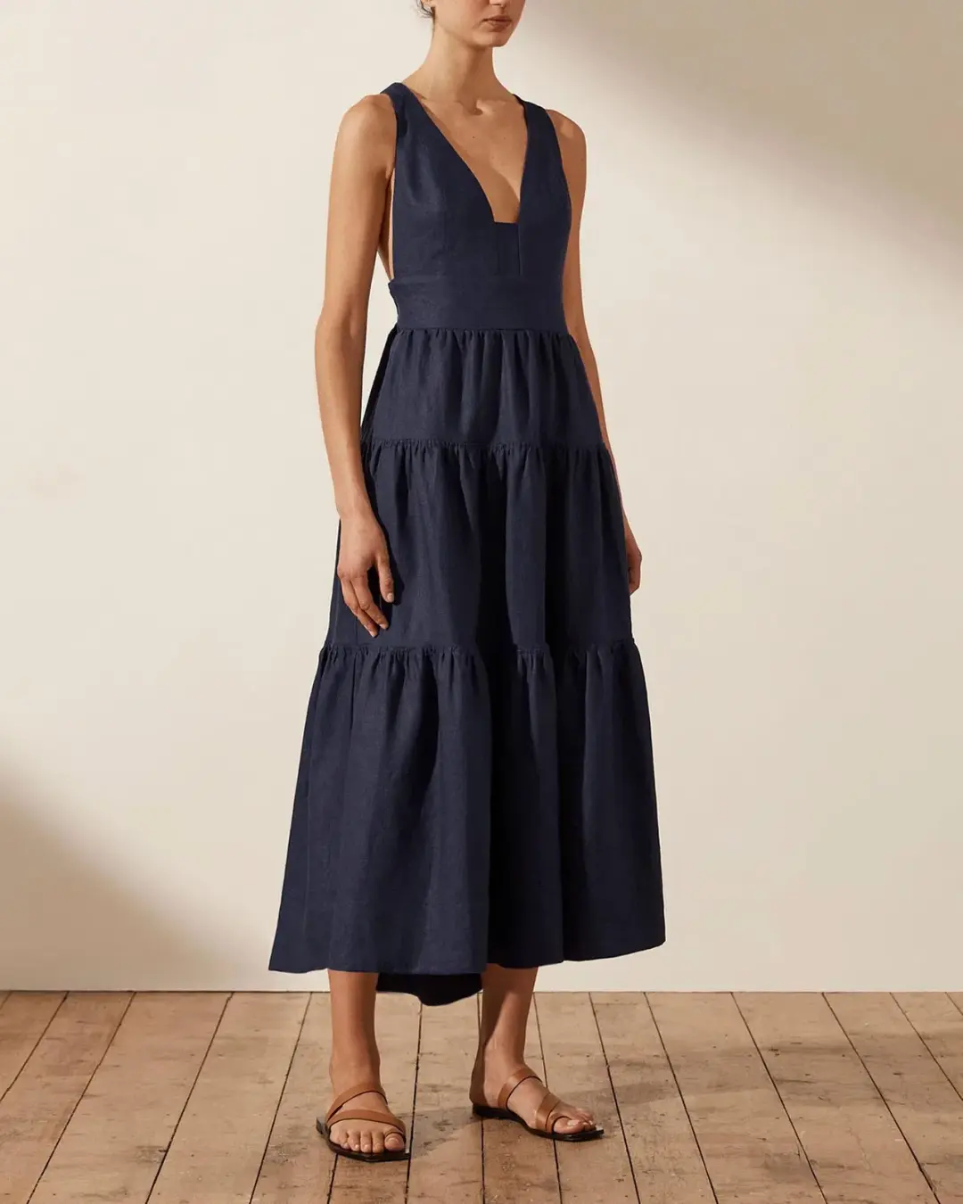 Shona Joy Ligia Plunged Cross Back Midi Dress Navy Size 14 for rent on The Volte - main image