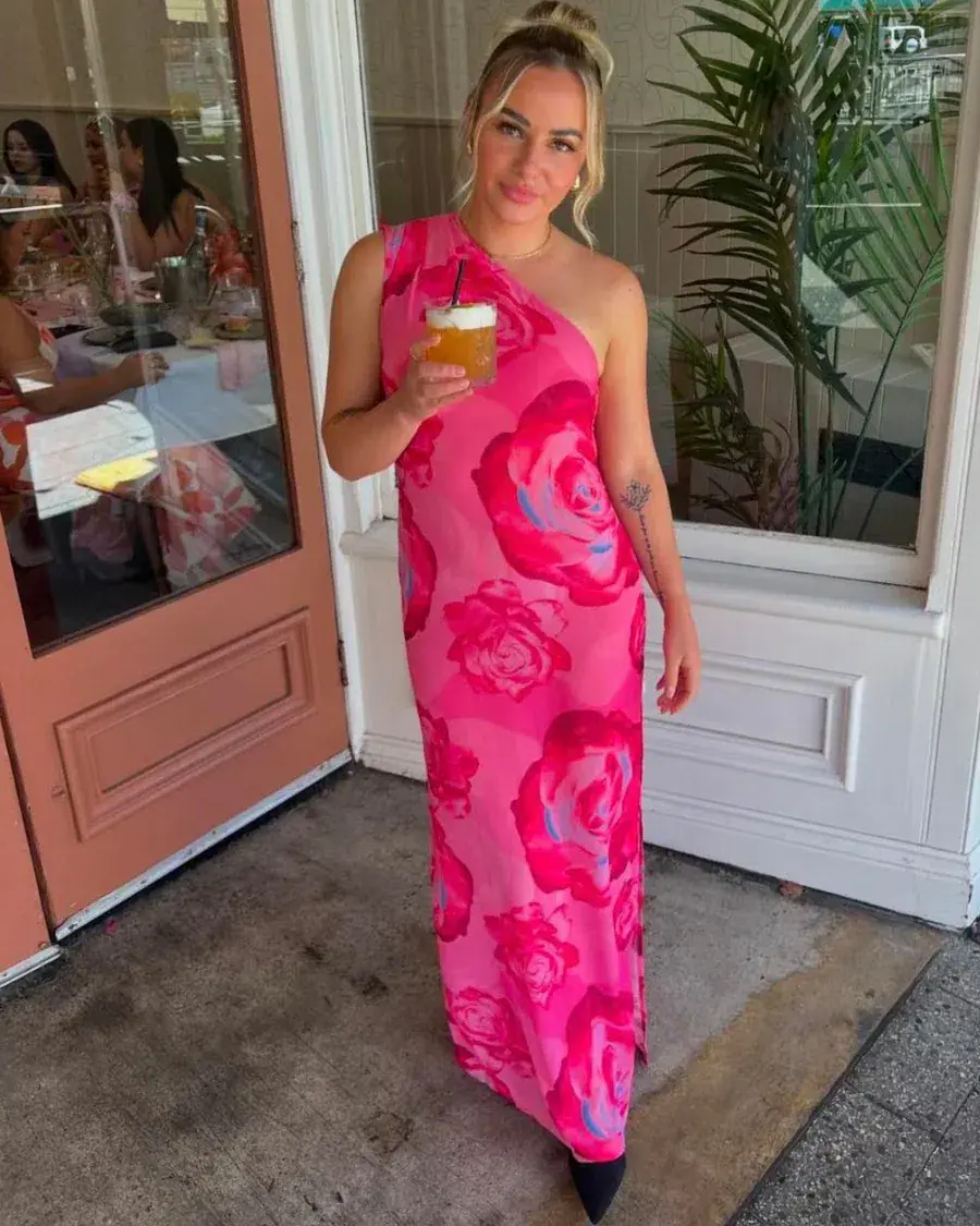 With Harper Lu One Shoulder Sheer Maxi in Pink Rose Size 8  - Image 1
