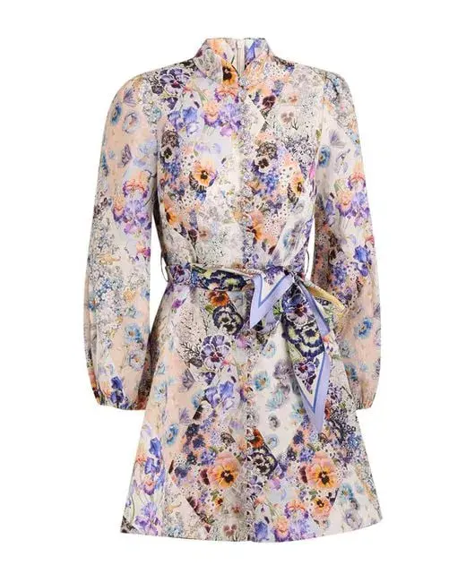 Zimmermann Tama Belted Mini Dress Diamond Splice Floral Size 0P/AU 6  - Image 5