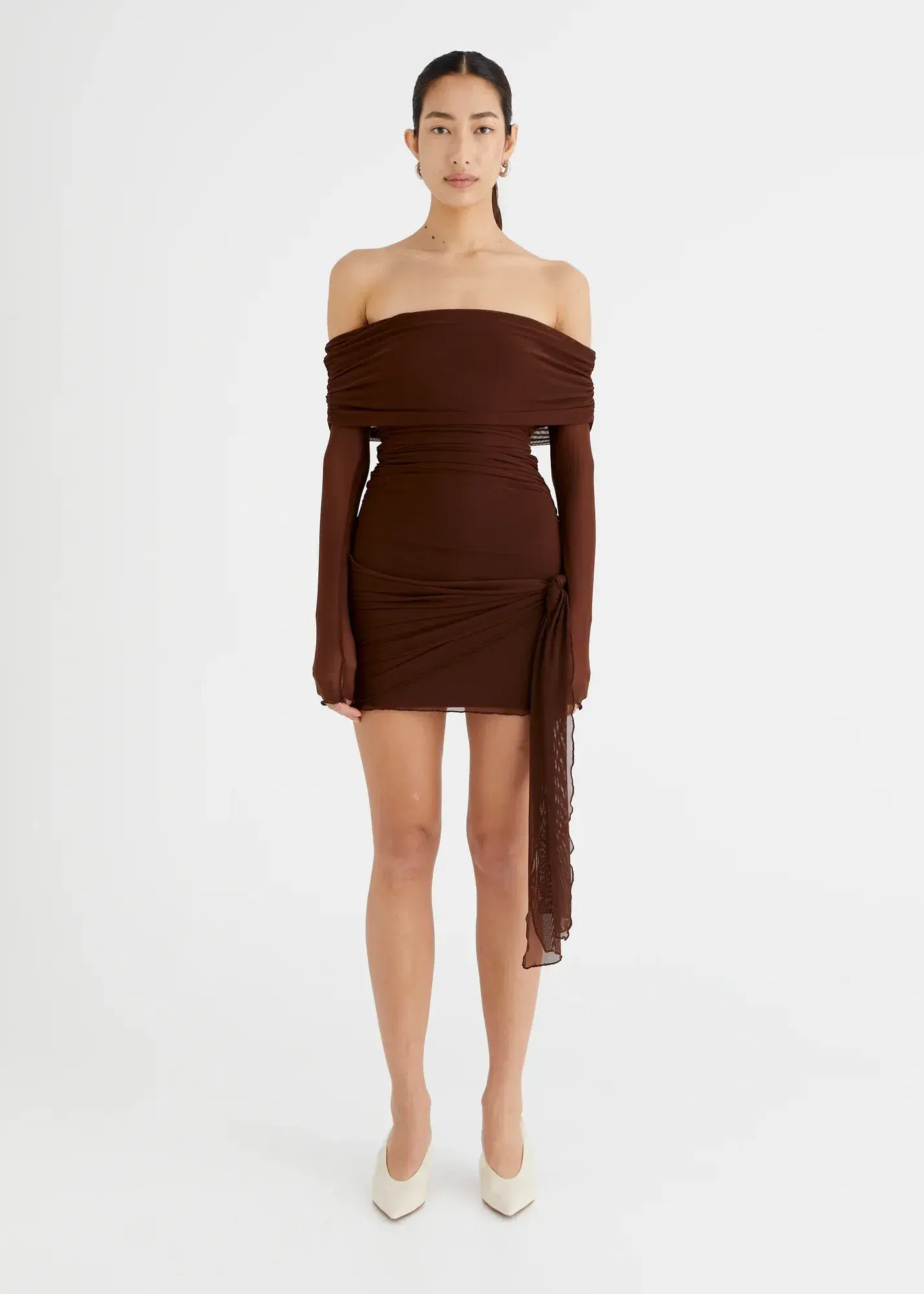 Benni Yasmin Off Shoulder Mini Dress Brown Size 10  - Image 1