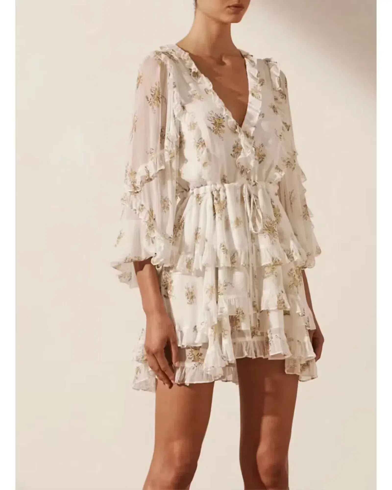 Shona Joy Julieta Balloon Sleeve Frill Mini Dress Print Size AU 14 - Image 2