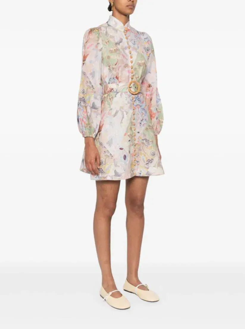 Zimmermann Illustration Belted Mini Dress in Multi Floral Diamond Size 1 / AU 10 for rent on The Volte - main image
