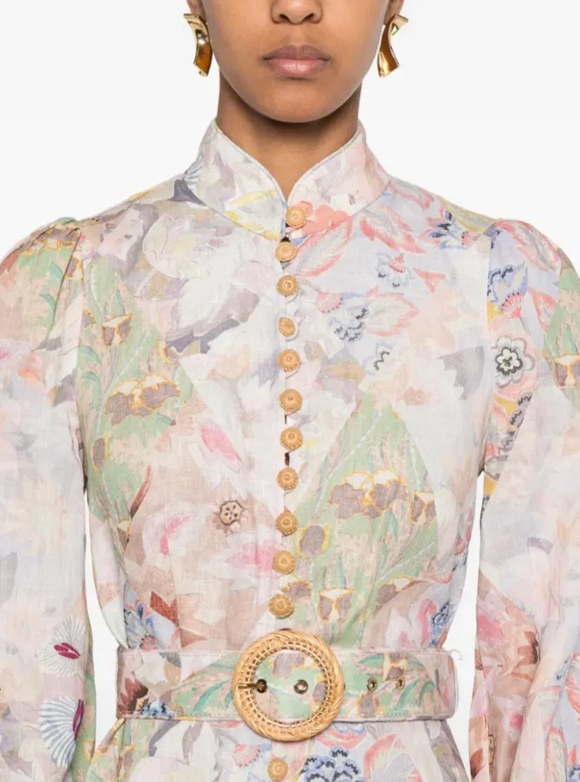 Zimmermann Illustration Belted Mini Dress in Multi Floral Diamond Size 1 / AU 10 for rent on The Volte - main image