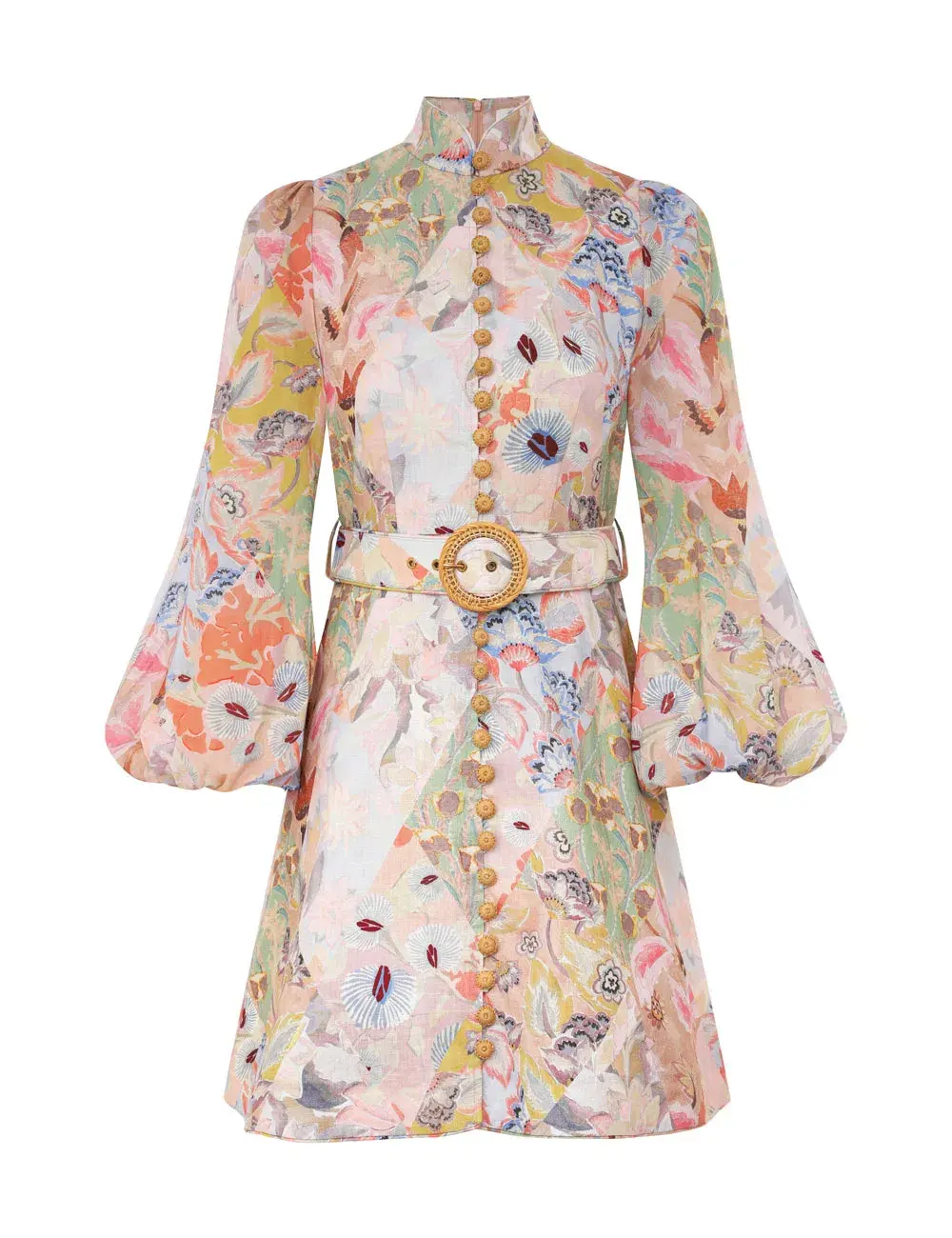 Zimmermann Illustration Belted Mini Dress in Multi Floral Diamond Size 1 / AU 10 for rent on The Volte - main image