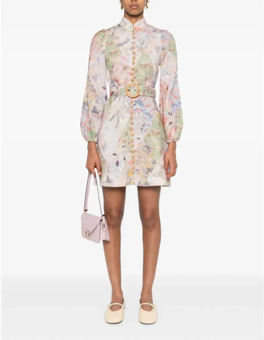 Zimmermann Illustration Belted Mini Dress in Multi Floral Diamond Size 1 / AU 10 - Image 3