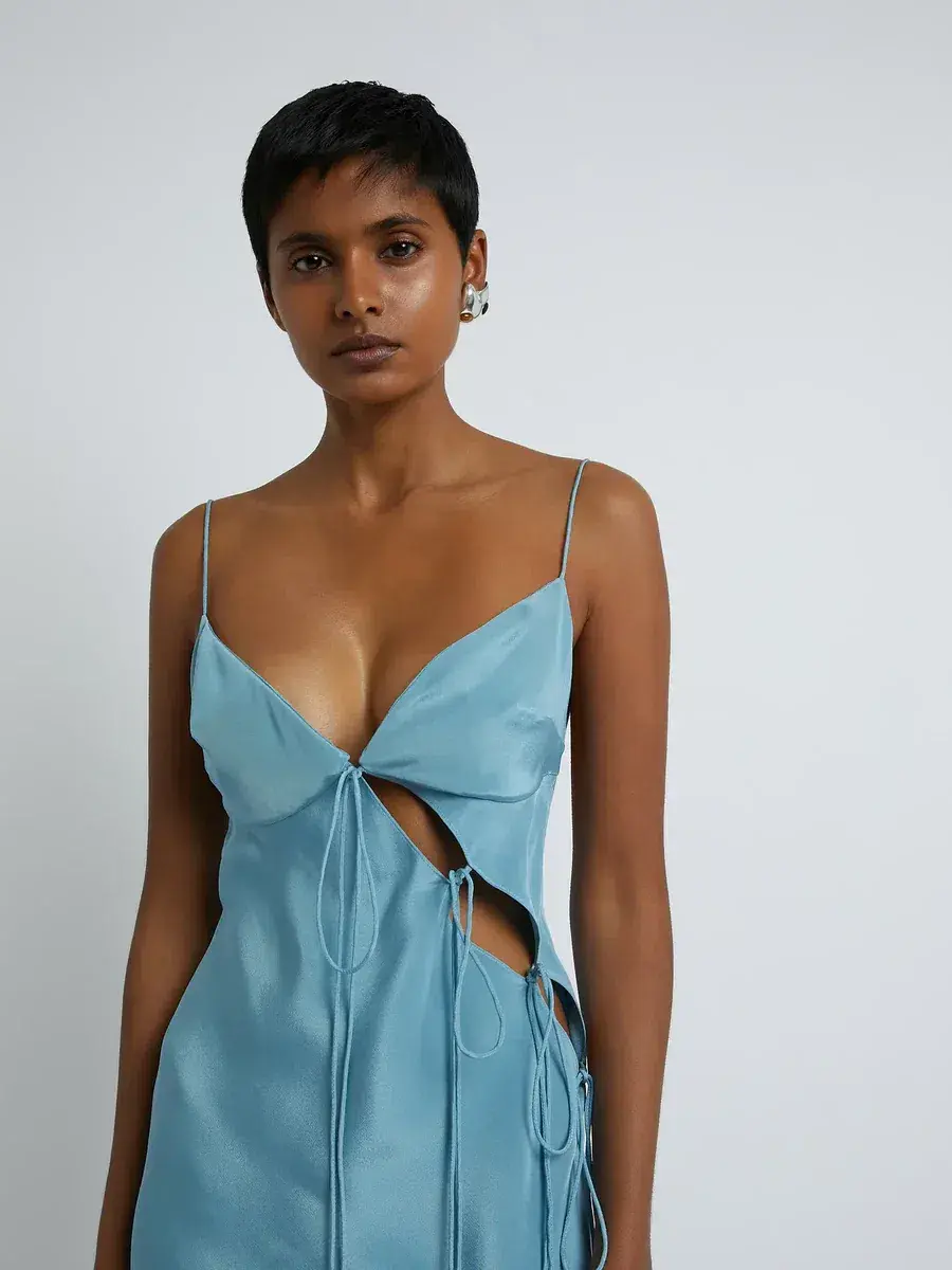 Christopher Esber Slope Silk Tie Dress Blue Size AU 10  for rent on The Volte - main image