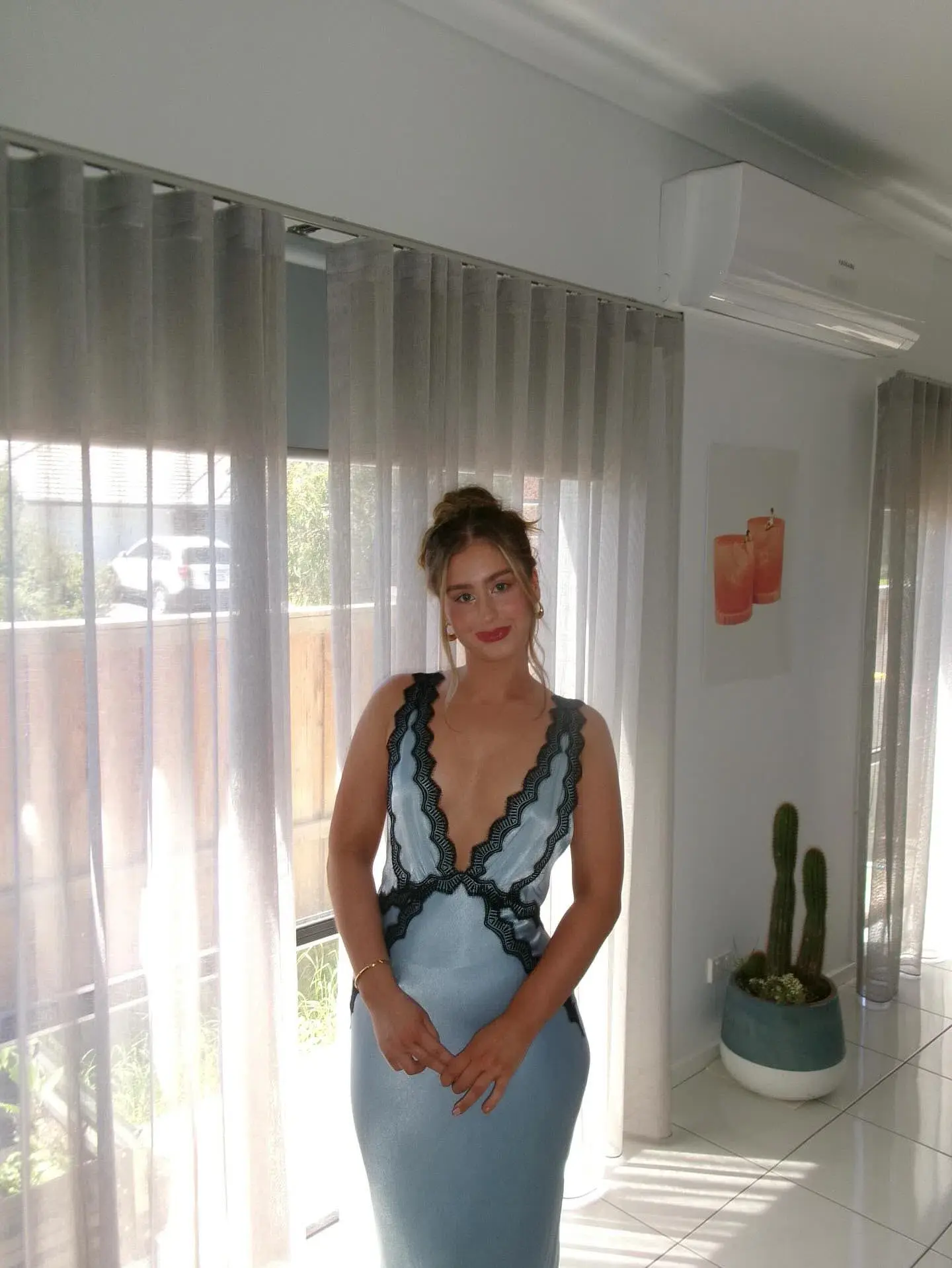 Shona Joy Camille Lace Cross Back Midi Dress Cool Blue/Black Size 6 - Image 5