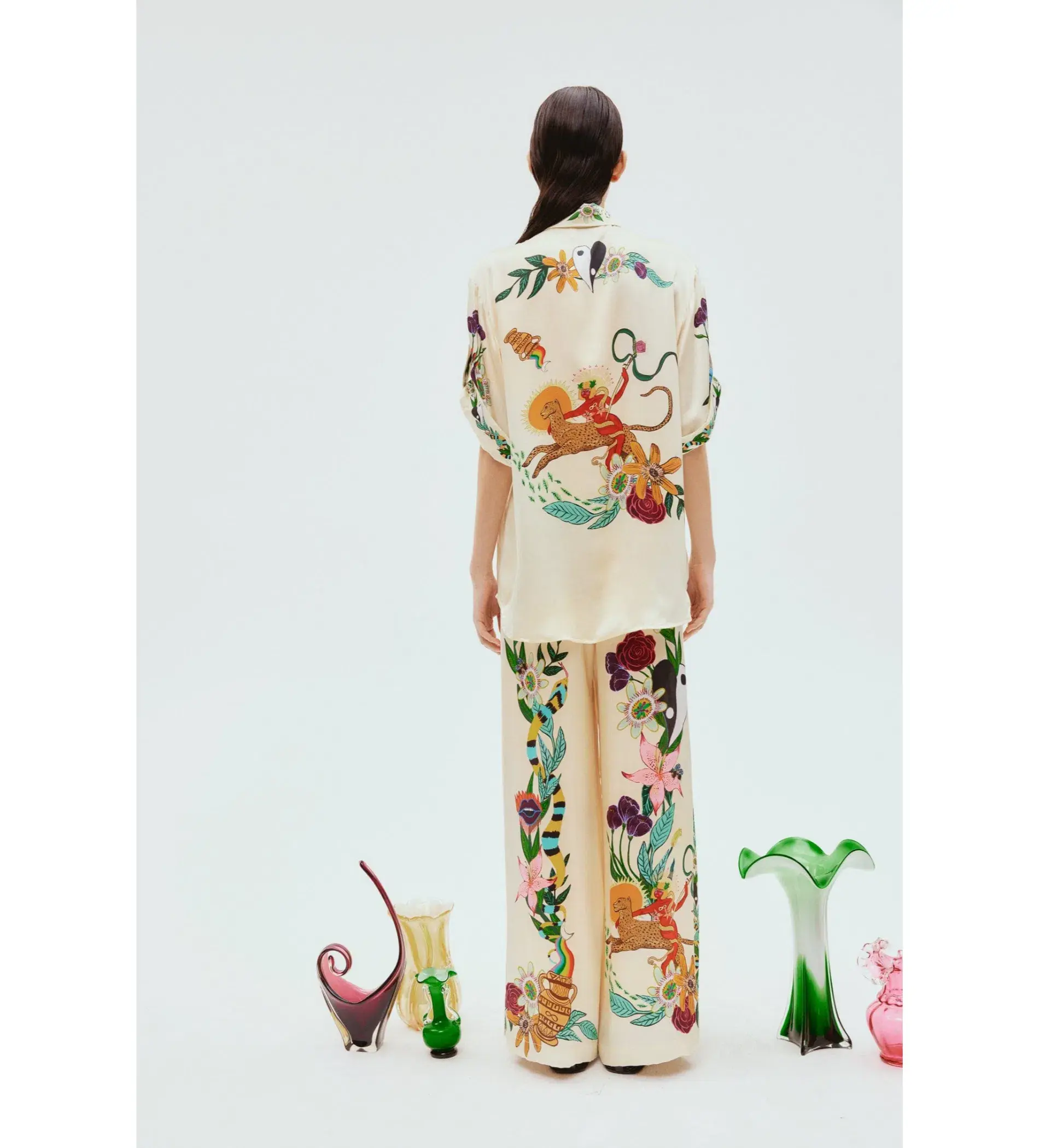Alemais Meagan Oversized Silk Shirt & Pants Set Print Size 8  - Image 2