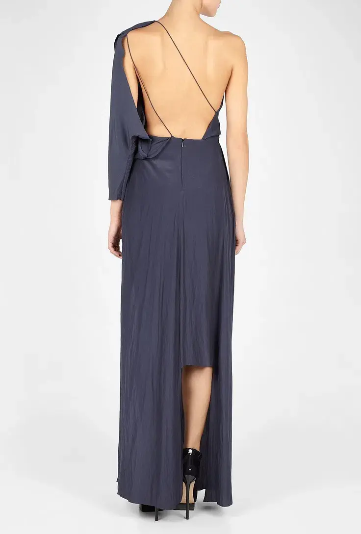 Acne Studios Emile One Shoulder Draped Maxi Silk Dress Dark Blue Size 4 - Image 2
